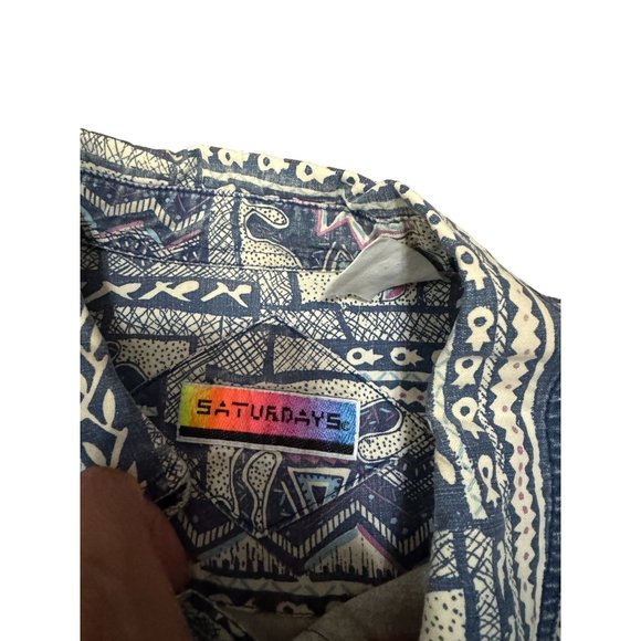 SATURDAYS GEOMETRIC ANIMALS BLUE BUTTON UP SHIRT MENS LARGE | E2 - Picture 4 of 6